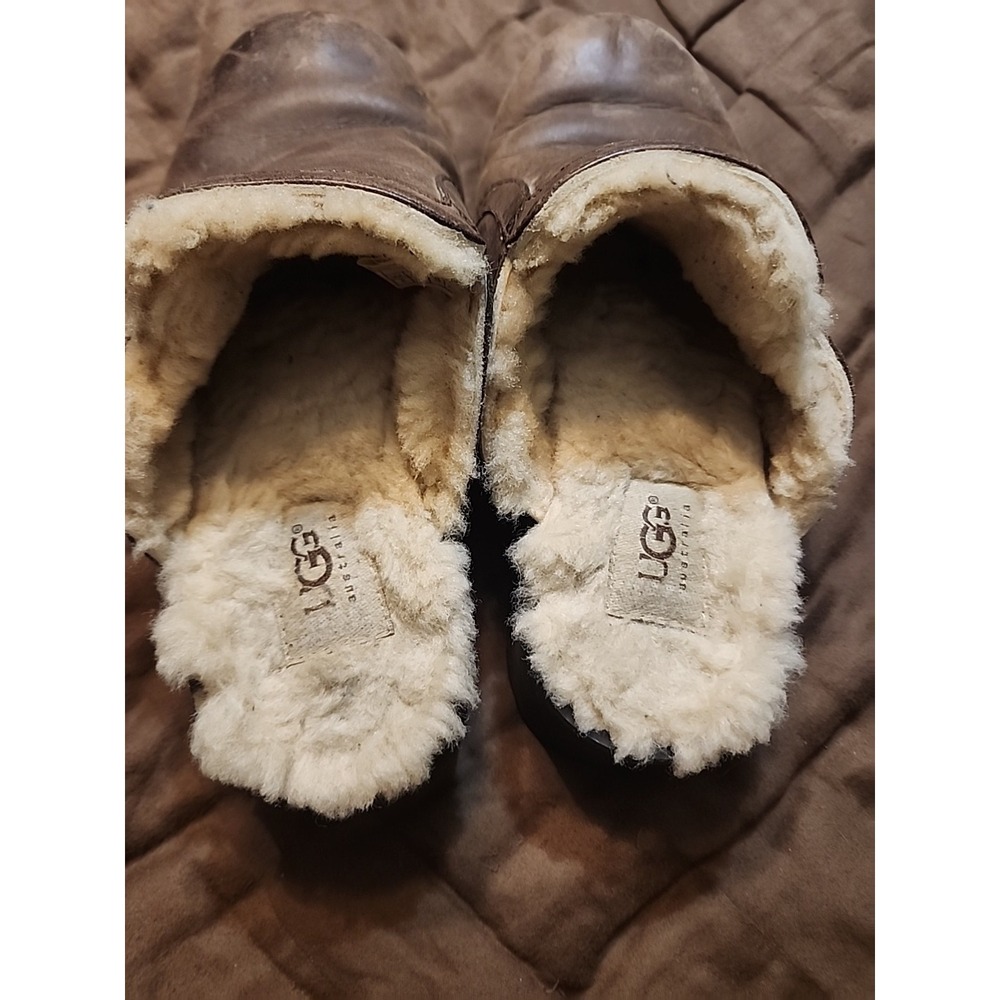 UGG Brown Leather Slippers- size 8 - Picture 5 of 7